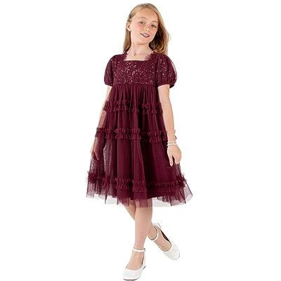 Maya Deluxe Girl's Midi Dress Sequins Embellished Short Sleeves Party Tutu Ruffles Frilly Bridesmaids Wedding Kids Children Robe Fille Maya Deluxe Girl's Midi Dress Sequins Embellished Short Sleeves Party Tutu Ruffles Frilly Bridesmaids Wedding Kids Children Robe Fille