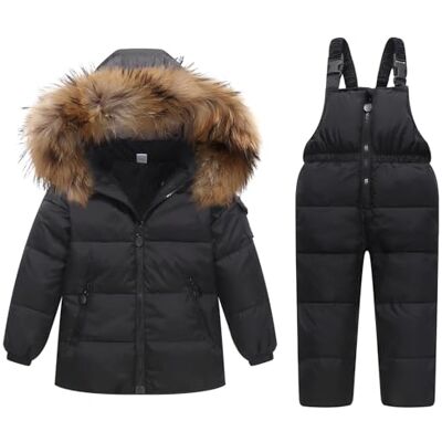 JiAmy Combinaison de Neige Fille Garçon Doudoune à Capuche + Pantalons de Ski Enfant 2PCS Ensemble de Ski Bébé Manteau de Duvet Salopettes de Ski Hiver Veste Snowsuit, Noir 2-3 Ans JiAmy Combinaison de Neige Fille Garçon Doudoune à Capuche + Pantalons de Ski Enfant 2PCS Ensemble de Ski Bébé Manteau de Duvet Salopettes de Ski Hiver Veste Snowsuit, Noir 2-3 Ans