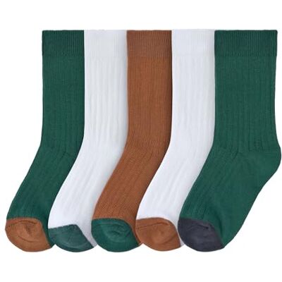 Lässig Chaussettes enfants, lot de 5, côtelées, colorées et stylées/Ribbed Socks Little Gang, vert/blanc/caramel, taille 19-22 Lässig Chaussettes enfants, lot de 5, côtelées, colorées et stylées/Ribbed Socks Little Gang, vert/blanc/caramel, taille 19-22