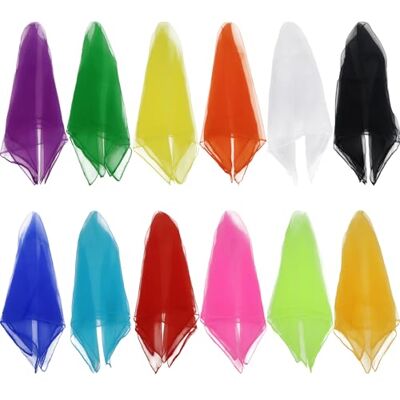 Hoerev Lot de 12 écharpes flottantes pour jeunes (danse), 60 cm x 60 cm, 12 couleurs mélangées Hoerev Lot de 12 écharpes flottantes pour jeunes (danse), 60 cm x 60 cm, 12 couleurs mélangées