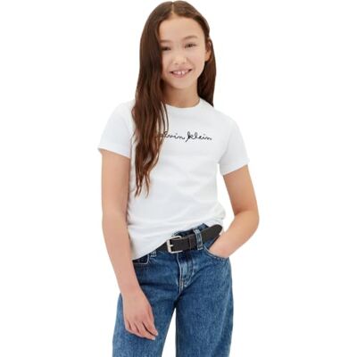 Calvin T-shirt pour fille Seasonal Small Aw Slim Tee SS LVCKTJA31G S/S, blanc (blanc vif), 10 ans Calvin T-shirt pour fille Seasonal Small Aw Slim Tee SS LVCKTJA31G S/S, blanc (blanc vif), 10 ans