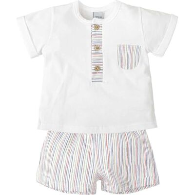 BABIDU Ensemble enfant avec t-shirt à manches courtes imprimé à rayures unisexe pour bébé, Unique, 6 mois BABIDU Ensemble enfant avec t-shirt à manches courtes imprimé à rayures unisexe pour bébé, Unique, 6 mois
