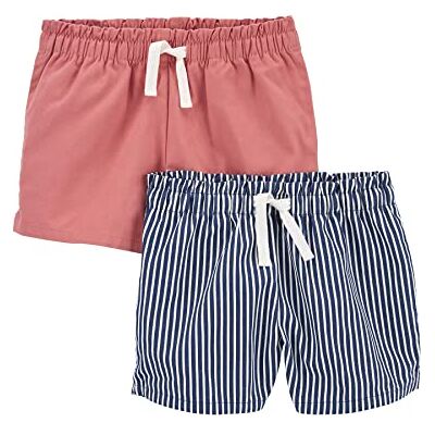 Simple Joys by Carter's Lot de 2 shorts pour fille, Rayures rose corail/bleu marine, 4-5 ans Simple Joys by Carter's Lot de 2 shorts pour fille, Rayures rose corail/bleu marine, 4-5 ans