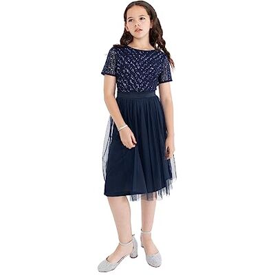Maya Deluxe Robe Midi Girls pour Mariage avec Embellissement À Sequins À Manches Courtes pour Bal D'anniversaire Fête de Mariée Robe Fille (lot de 1) Maya Deluxe Robe Midi Girls pour Mariage avec Embellissement À Sequins À Manches Courtes pour Bal D'anniversaire Fête de Mariée Robe Fille (lot de 1)