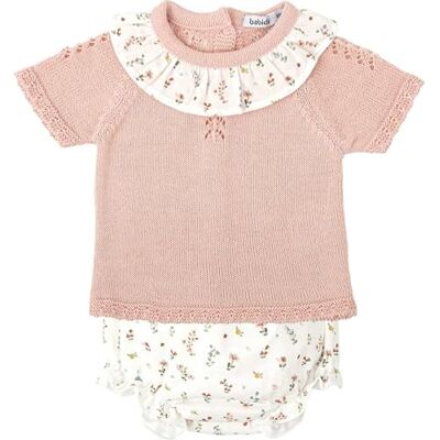 BABIDU Ensemble fille avec grenouille en tricot ajouré et t-shirt à manches courtes unisexe bébé, rose, 24 mois BABIDU Ensemble fille avec grenouille en tricot ajouré et t-shirt à manches courtes unisexe bébé, rose, 24 mois