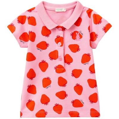 Benetton Modèle 56 Rose Clair Polo à Imprimé Floral - Polo Benetton Modèle 56 Rose Clair Polo à Imprimé Floral - Polo