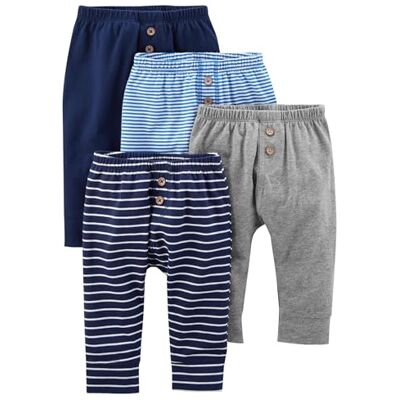 Simple Joys by Carter's Lot de 4 pantalons unisexes pour bébé, Bleu/gris chiné/bleu marine/rayures, prématuré Simple Joys by Carter's Lot de 4 pantalons unisexes pour bébé, Bleu/gris chiné/bleu marine/rayures, prématuré