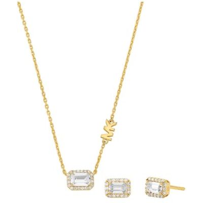 Michael Kors Parure pour femme en pierres semi-précieuses avec collier et boucles d’oreilles Michael Kors Parure pour femme en pierres semi-précieuses avec collier et boucles d’oreilles