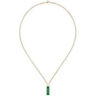 Lacoste pour Homme Collection FENCE Bracelet en Chaîne ou Collier avec Pendentif en Acier Inoxydable Doré avec Plaque Verte Lacoste pour Homme Collection FENCE Bracelet en Chaîne ou Collier avec Pendentif en Acier Inoxydable Doré avec Plaque Verte