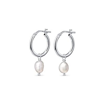 Amberta Boucles D'Oreilles avec Perle en Argent Sterling 925 pour Femme: Boucles D’Oreilles Créoles avec Perles 12 mm Argent Amberta Boucles D'Oreilles avec Perle en Argent Sterling 925 pour Femme: Boucles D’Oreilles Créoles avec Perles 12 mm Argent