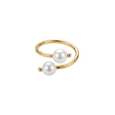 Purelei Pearl Muse Bague en acier inoxydable plaqué or avec perles d'eau douce Taille réglable S/M et M/L Brillance naturelle Purelei Pearl Muse Bague en acier inoxydable plaqué or avec perles d'eau douce Taille réglable S/M et M/L Brillance naturelle