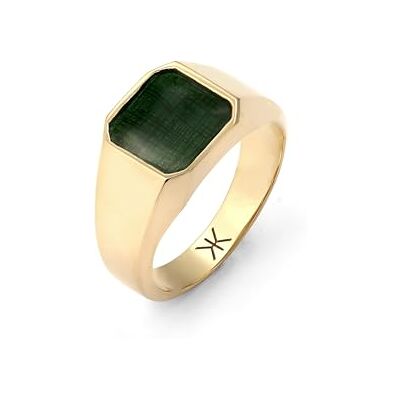 Kuzzoi Chevalière pour homme rectangulaire avec émail vert en argent sterling 925 plaqué or bague massive (10 mm) pour homme de taille 54-66, 0605912925 Kuzzoi Chevalière pour homme rectangulaire avec émail vert en argent sterling 925 plaqué or bague massive (10 mm) pour homme de taille 54-66, 0605912925