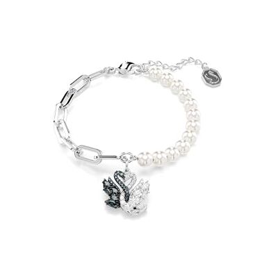 Swarovski Bracelet Swan, motif avec 2 cygnes entrelacés, ornés de cristaux noirs et blancs, taille ronde et marquise, en métal rhodié et au placage ruthénium Swarovski Bracelet Swan, motif avec 2 cygnes entrelacés, ornés de cristaux noirs et blancs, taille ronde et marquise, en métal rhodié et au placage ruthénium