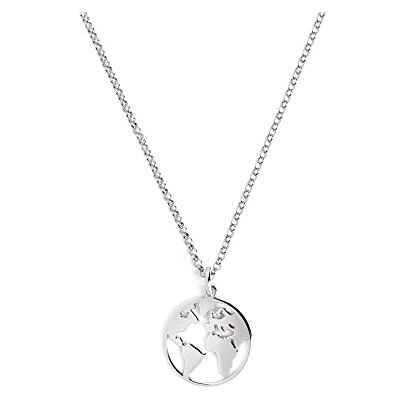 SINGULARU Collier Monde. Pendentif en argent 925 avec motif globe terrestre. Chaîne taille unique. Finition plaqué rhodium. Bijoux pour femme SINGULARU Collier Monde. Pendentif en argent 925 avec motif globe terrestre. Chaîne taille unique. Finition plaqué rhodium. Bijoux pour femme