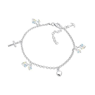 Elli Bracelet pour femme avec croix et ancre avec cristaux en argent sterling 925, 190, Métal, Cristal Elli Bracelet pour femme avec croix et ancre avec cristaux en argent sterling 925, 190, Métal, Cristal