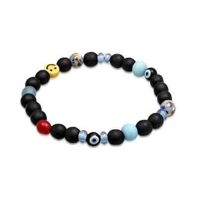 Kuzzoi Buddha 0208453024 Bracelet élastique pour homme en verre recyclé et perles en résine avec émoji et mauvais œil (visage souriant) Longueur 19 cm 23 cm Kuzzoi Buddha 0208453024 Bracelet élastique pour homme en verre recyclé et perles en résine avec émoji et mauvais œil (visage souriant) Longueur 19 cm 23 cm