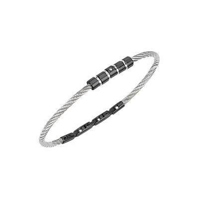 BREIL , Loop Collection Bracelet Homme Contemporain Acier Fin Noir Câble Acier Réglable Fermoir Bijoux 17.5-20cm BREIL , Loop Collection Bracelet Homme Contemporain Acier Fin Noir Câble Acier Réglable Fermoir Bijoux 17.5-20cm