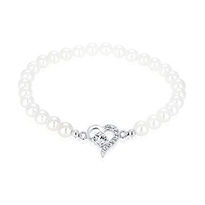 Elli Bracelet pour femme en forme de cœur avec perles de coquillage et cristaux, 17 centimeters, Facettes, Cristal Elli Bracelet pour femme en forme de cœur avec perles de coquillage et cristaux, 17 centimeters, Facettes, Cristal