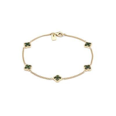 Kuzzoi Bracelet Bouddha pour homme en argent sterling 925 plaqué or avec trèfle en émail (vert) Longueur 19 cm Kuzzoi Bracelet Bouddha pour homme en argent sterling 925 plaqué or avec trèfle en émail (vert) Longueur 19 cm