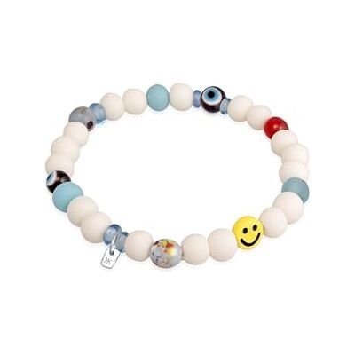 Kuzzoi Bracelet Bouddha pour homme en verre recyclé et perles de résine Bracelet extensible avec émoji et perles du mauvais œil Bijou de festival (Smile Face) Longueur : 21 cm, Verre Résine Kuzzoi Bracelet Bouddha pour homme en verre recyclé et perles de résine Bracelet extensible avec émoji et perles du mauvais œil Bijou de festival (Smile Face) Longueur : 21 cm, Verre Résine