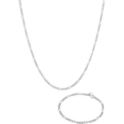 Kuzzoi Ensemble bracelet et collier pour homme en argent sterling 925 avec chaîne figaro (50 cm) Kuzzoi Ensemble bracelet et collier pour homme en argent sterling 925 avec chaîne figaro (50 cm)