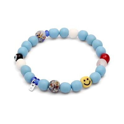 Kuzzoi Buddha 0207740725 Bracelet élastique pour homme en verre recyclé et perles de résine avec perles du mauvais œil (Smile Face) Longueur 19 cm 23 cm Kuzzoi Buddha 0207740725 Bracelet élastique pour homme en verre recyclé et perles de résine avec perles du mauvais œil (Smile Face) Longueur 19 cm 23 cm