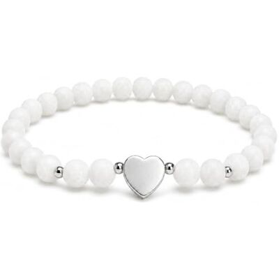LLUXIA Bracelet Femme en Jade Blanc Naturel 6mm avec Cœur Argenté –– Bijou Artisanal, Lithothérapie – Fait Main, Élastique et Confortable, Perles Authentiques – Cadeau Adolescente Femme Jeune Fille LLUXIA Bracelet Femme en Jade Blanc Naturel 6mm avec Cœur Argenté –– Bijou Artisanal, Lithothérapie – Fait Main, Élastique et Confortable, Perles Authentiques – Cadeau Adolescente Femme Jeune Fille