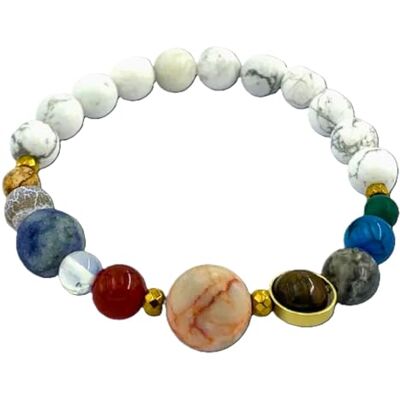 Viking Bracelet de pierres précieuses Howlite fait à la main avec système solaire de planètes en pierres précieuses réelles dans une boîte cadeau Énergie du bonheur Viking Bracelet de pierres précieuses Howlite fait à la main avec système solaire de planètes en pierres précieuses réelles dans une boîte cadeau Énergie du bonheur
