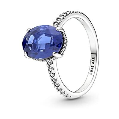 PANDORA Timeless Bague Halo Spectaculaire scintillante en argent sterling avec cristal bleu et zircones cubiques transparentes, taille 50 PANDORA Timeless Bague Halo Spectaculaire scintillante en argent sterling avec cristal bleu et zircones cubiques transparentes, taille 50