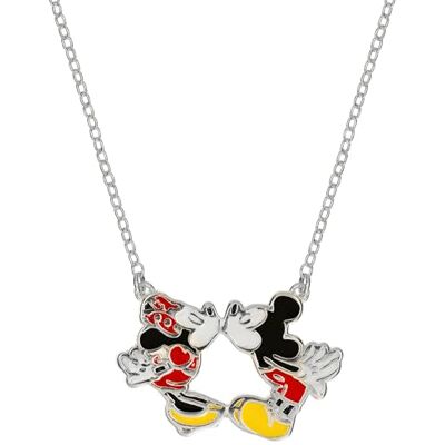 Disney Collier Minnie et Mickey en argent 925 avec émail coloré, collier ras du cou avec pendentif, convient pour femmes et filles, coffret cadeau, bijoux officiels Disney Collier Minnie et Mickey en argent 925 avec émail coloré, collier ras du cou avec pendentif, convient pour femmes et filles, coffret cadeau, bijoux officiels