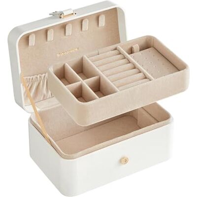 SONGMICS GISELLA Collection Boîte à Bijoux de Voyage à 2 Niveaux, Petit Écrin à Accessoires, Rangement Bijoux Portable, pour Accessoires plus Grands, 11,6 x 16 x 7,5 cm, Blanc Nuage JBC166W01S SONGMICS GISELLA Collection Boîte à Bijoux de Voyage à 2 Niveaux, Petit Écrin à Accessoires, Rangement Bijoux Portable, pour Accessoires plus Grands, 11,6 x 16 x 7,5 cm, Blanc Nuage JBC166W01S