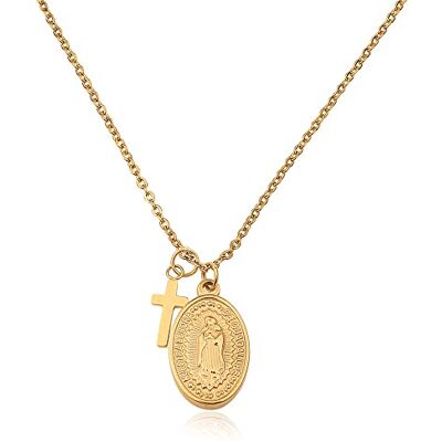 GD GOOD.designs EST. 2015 Collier Marie en Or pour femmes Résistant à l'eau Collier Madonna avec petit pendentif croix en acier inoxydable I Taille réglable 42+5cm GD GOOD.designs EST. 2015 Collier Marie en Or pour femmes Résistant à l'eau Collier Madonna avec petit pendentif croix en acier inoxydable I Taille réglable 42+5cm