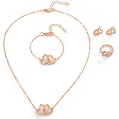 BWOOOWE 4 pièces Ensemble de bijoux en forme de cœur double collier bracelet boucles d'oreilles bague femme cristal cœurs entrelacés Bijoux Acier inoxydable Bijoux Set cadeau d'anniversaire BWOOOWE 4 pièces Ensemble de bijoux en forme de cœur double collier bracelet boucles d'oreilles bague femme cristal cœurs entrelacés Bijoux Acier inoxydable Bijoux Set cadeau d'anniversaire