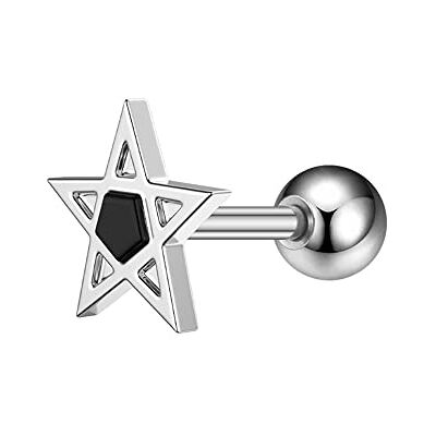 BlackAmazement Boucles d'oreilles en acier inoxydable 316L pour oreille, tragus, hélix, pentagramme, étoile, cinq étoiles, pentacle noir et argent Pour homme et femme, Acier inoxydable BlackAmazement Boucles d'oreilles en acier inoxydable 316L pour oreille, tragus, hélix, pentagramme, étoile, cinq étoiles, pentacle noir et argent Pour homme et femme, Acier inoxydable