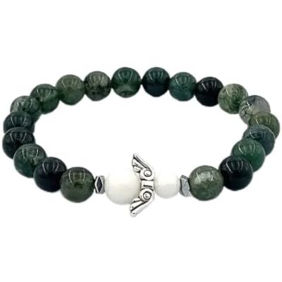 Viking Bracelet en pierre précieuse d'agate mousse fait à la main avec ange gardien dans une boîte cadeau Bonheur, amour, énergie, famille Viking Bracelet en pierre précieuse d'agate mousse fait à la main avec ange gardien dans une boîte cadeau Bonheur, amour, énergie, famille