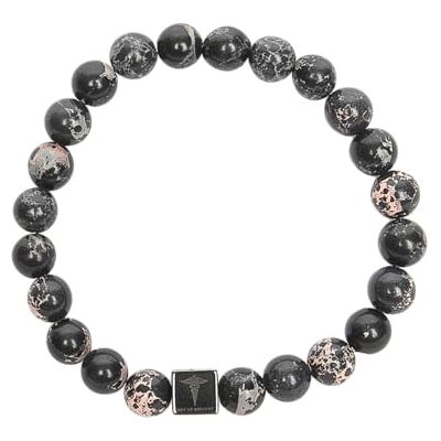 Mercury ® Imperial Jasper Perle Bracelet pour Homme 8mm Pierre Naturelle Noir/Rose Multicolor Ajustement Élastique 17-20 cm Emballage Cadeau Luxe Mercury ® Imperial Jasper Perle Bracelet pour Homme 8mm Pierre Naturelle Noir/Rose Multicolor Ajustement Élastique 17-20 cm Emballage Cadeau Luxe