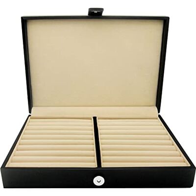HONEY BEAR Boîte de rangement à bijoux pour homme et femme, en simili cuir noir, convient pour pince à cravate, bague et boucles d'oreilles HONEY BEAR Boîte de rangement à bijoux pour homme et femme, en simili cuir noir, convient pour pince à cravate, bague et boucles d'oreilles