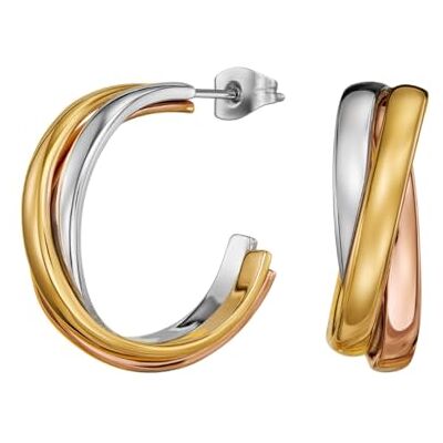 Traveller Créoles Boucles d'oreilles Pour Femme Tricolore plaqué or et or rose 3/4 anneau acier inoxydable 25 x 7 mm 166368 Traveller Créoles Boucles d'oreilles Pour Femme Tricolore plaqué or et or rose 3/4 anneau acier inoxydable 25 x 7 mm 166368