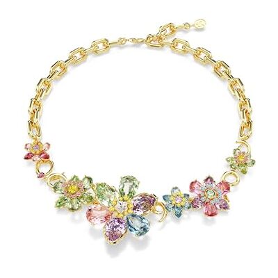 Swarovski Collier Idyllia, serti de fleurs aux cristaux multicolores de tailles variées, sur chaîne à la longueur réglable 38-43 cm, fermoir mousqueton, placage ton or Swarovski Collier Idyllia, serti de fleurs aux cristaux multicolores de tailles variées, sur chaîne à la longueur réglable 38-43 cm, fermoir mousqueton, placage ton or