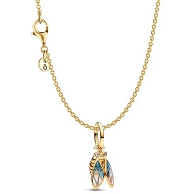 PANDORA Coffret cadeau collier femme, collier cigale doré, ensemble de bijoux, chaîne ancre avec pendentif breloque, orné de zirconiums cubiques, numéro de lot 21777 PANDORA Coffret cadeau collier femme, collier cigale doré, ensemble de bijoux, chaîne ancre avec pendentif breloque, orné de zirconiums cubiques, numéro de lot 21777
