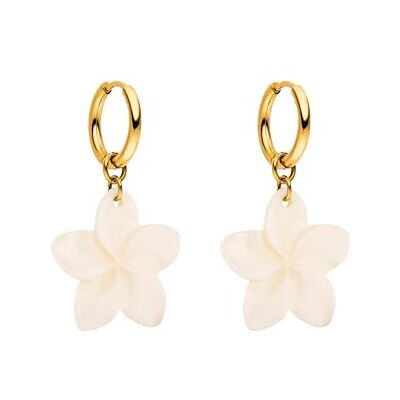 Purelei Plumeria Boucles d'oreilles créoles étanches avec pendentif en forme de fleur en acier inoxydable plaqué or 14 carats, argent et plaqué or rose 18 carats Purelei Plumeria Boucles d'oreilles créoles étanches avec pendentif en forme de fleur en acier inoxydable plaqué or 14 carats, argent et plaqué or rose 18 carats