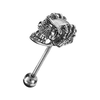 BlackAmazement Piercing de langue en acier inoxydable 316L avec tête de mort et crâne Argenté Biker Gothique Femme Homme, Acier inoxydable BlackAmazement Piercing de langue en acier inoxydable 316L avec tête de mort et crâne Argenté Biker Gothique Femme Homme, Acier inoxydable