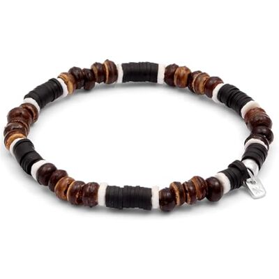 Kuzzoi Bracelet Bouddha pour homme en perles de noix de coco Heishi (6 mm) avec perle en argent sterling 925 élastique Longueur 19 cm Kuzzoi Bracelet Bouddha pour homme en perles de noix de coco Heishi (6 mm) avec perle en argent sterling 925 élastique Longueur 19 cm