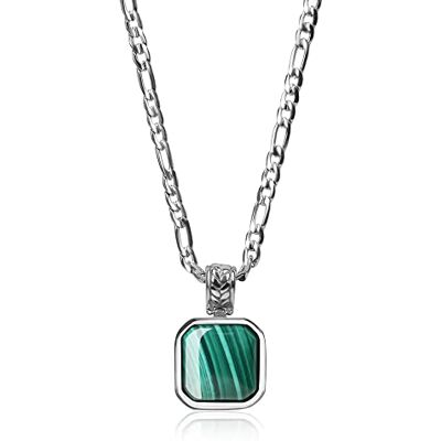 COAI Collier chaîne figaro pendentif pierre carrée COAI Collier chaîne figaro pendentif pierre carrée