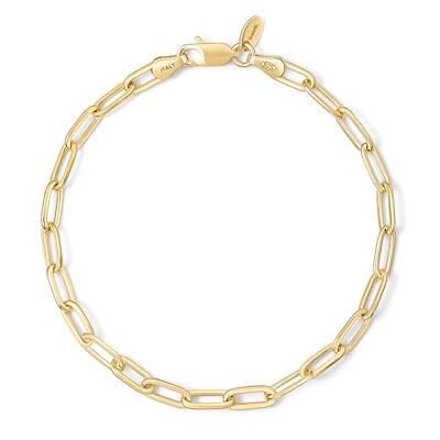 Amberta Bracelet Trombone en Argent Sterling 925 Argent Massif Chaîne pour Homme et Femme 18 19 cm Or 18 cm 3.6 mm Amberta Bracelet Trombone en Argent Sterling 925 Argent Massif Chaîne pour Homme et Femme 18 19 cm Or 18 cm 3.6 mm