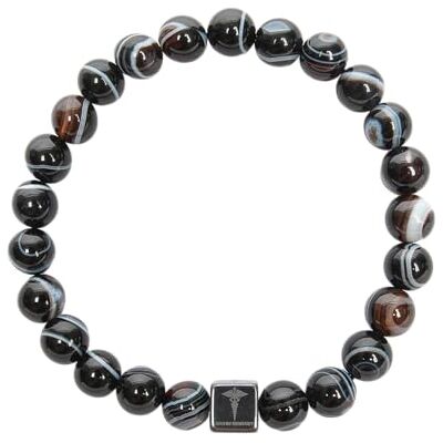 Mercury ® Bracelet de Perles Black Agate with Eyes pour Homme 8mm Pierre Naturelle Agate Noir/Blanc Ajustement Élastique 17-20 cm Emballage Cadeau Luxe Mercury ® Bracelet de Perles Black Agate with Eyes pour Homme 8mm Pierre Naturelle Agate Noir/Blanc Ajustement Élastique 17-20 cm Emballage Cadeau Luxe