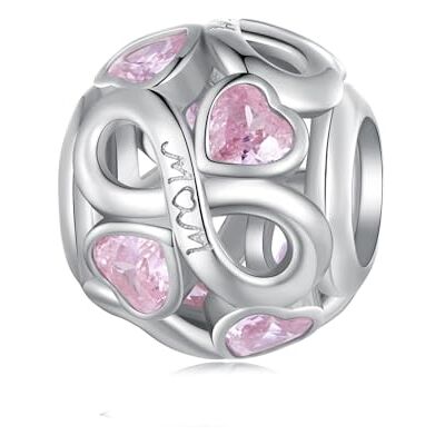 ZUOHUI Perle d'amour éternel for la fête des mères, breloque en cuivre plaqué rhodium, cœur rose, for la fabrication de bracelets, cadeau for elle ZUOHUI Perle d'amour éternel for la fête des mères, breloque en cuivre plaqué rhodium, cœur rose, for la fabrication de bracelets, cadeau for elle
