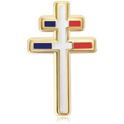 BOBIJOO JEWELRY Pins croix de Lorraine Bleu Blanc Rouge France 20mm Or BOBIJOO JEWELRY Pins croix de Lorraine Bleu Blanc Rouge France 20mm Or
