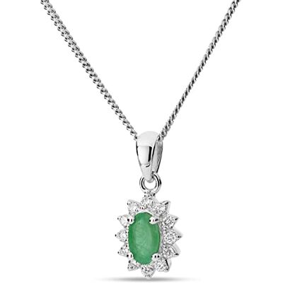 Miore Collier Fleur avec pendentif Pierre Précieuse Pierre de Naissance ovale Émeraude verte/Saphir bleu/Rubis rouge et 12 Diamants Brillants 0.07 Ct en Or Blanc/Or Jaune 9 Carats 375 Chaîne 45 cm Miore Collier Fleur avec pendentif Pierre Précieuse Pierre de Naissance ovale Émeraude verte/Saphir bleu/Rubis rouge et 12 Diamants Brillants 0.07 Ct en Or Blanc/Or Jaune 9 Carats 375 Chaîne 45 cm
