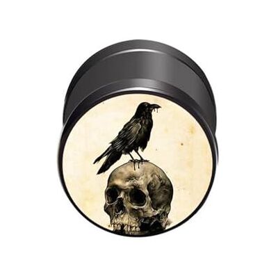 BlackAmazement Faux piercing en acier inoxydable 316L avec motif corbeau et tête de mort 10 mm, Acier inoxydable BlackAmazement Faux piercing en acier inoxydable 316L avec motif corbeau et tête de mort 10 mm, Acier inoxydable